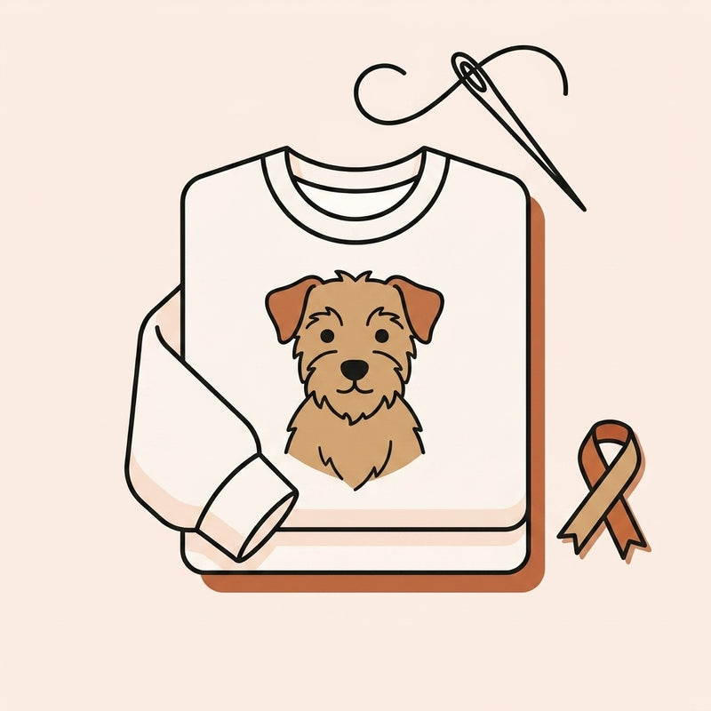 A finished sweatshirt with the pet embroidered on the chest, needle and thread above it